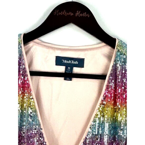 Modcloth Womens Size M Wrap Rainbow Peplum Top Blouse Sequin Surplice Party E1 - Picture 10 of 12